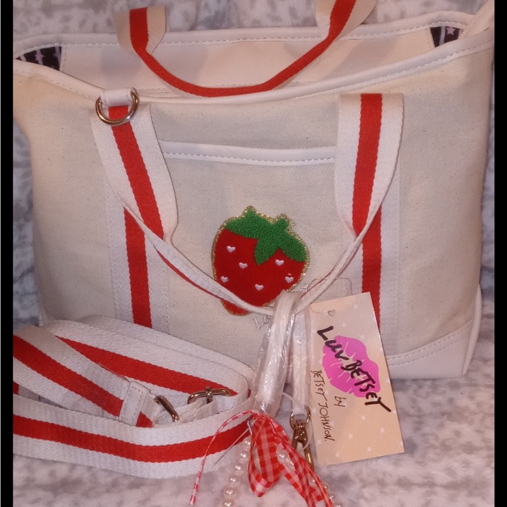 Betsey Johnson Cream and Red Strawberry Tote